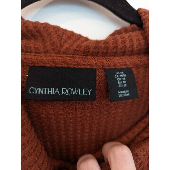 Cynthia Rowley Dress Women Size M Burnt Orange Waffle Knit Cowl Neck Long Sleeve - Picture 6 of 10